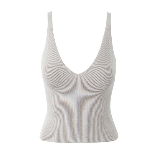 冬季新款美式小香風修身針織小吊帶(米灰)