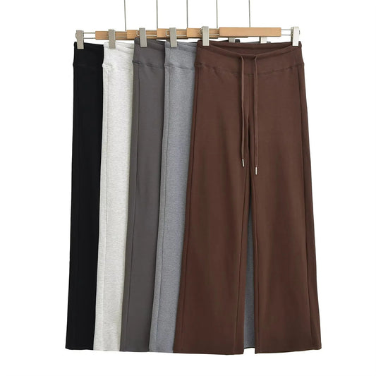 簡約純色鬆緊直筒拖地長褲(加厚款)白