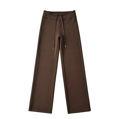 簡約純色鬆緊直筒拖地長褲(加厚款)深咖