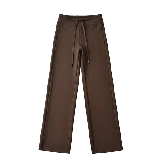 簡約純色鬆緊直筒拖地長褲(加厚款)深咖