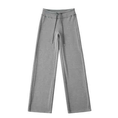 簡約純色鬆緊直筒拖地長褲(加厚款)灰