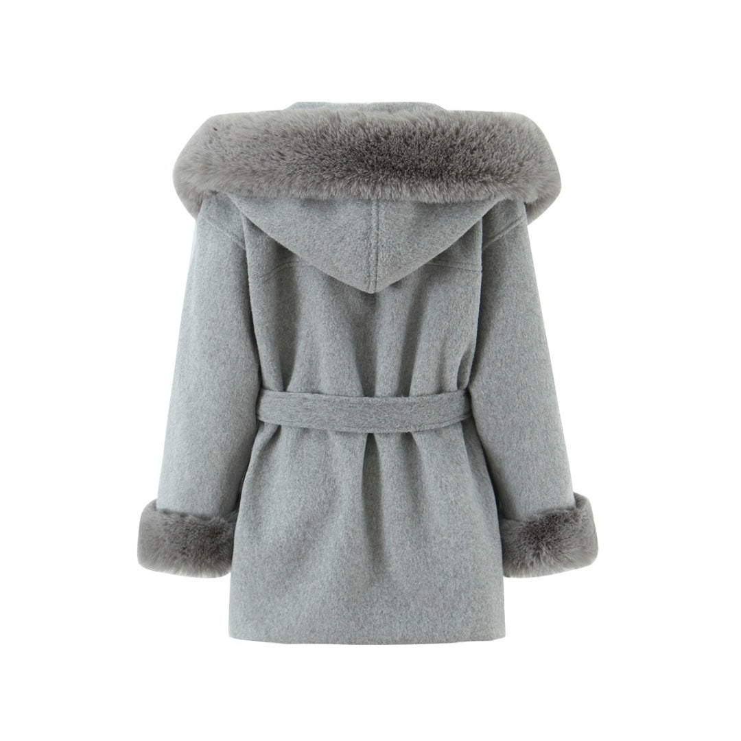 斗篷式收腰綁帶連帽大衣外套WA1003