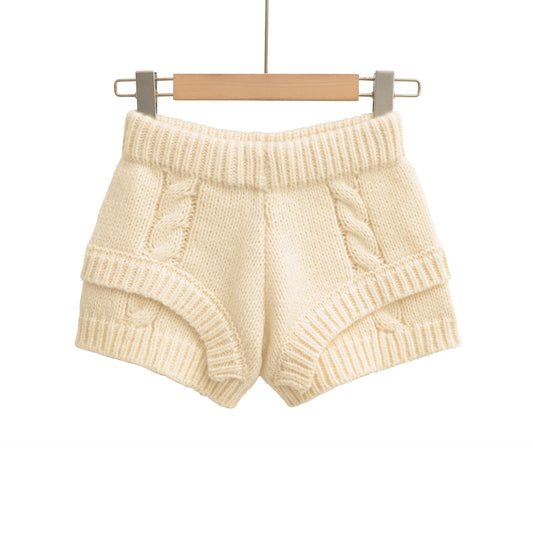 秋季新款美式針織毛線休閒短褲(米白)