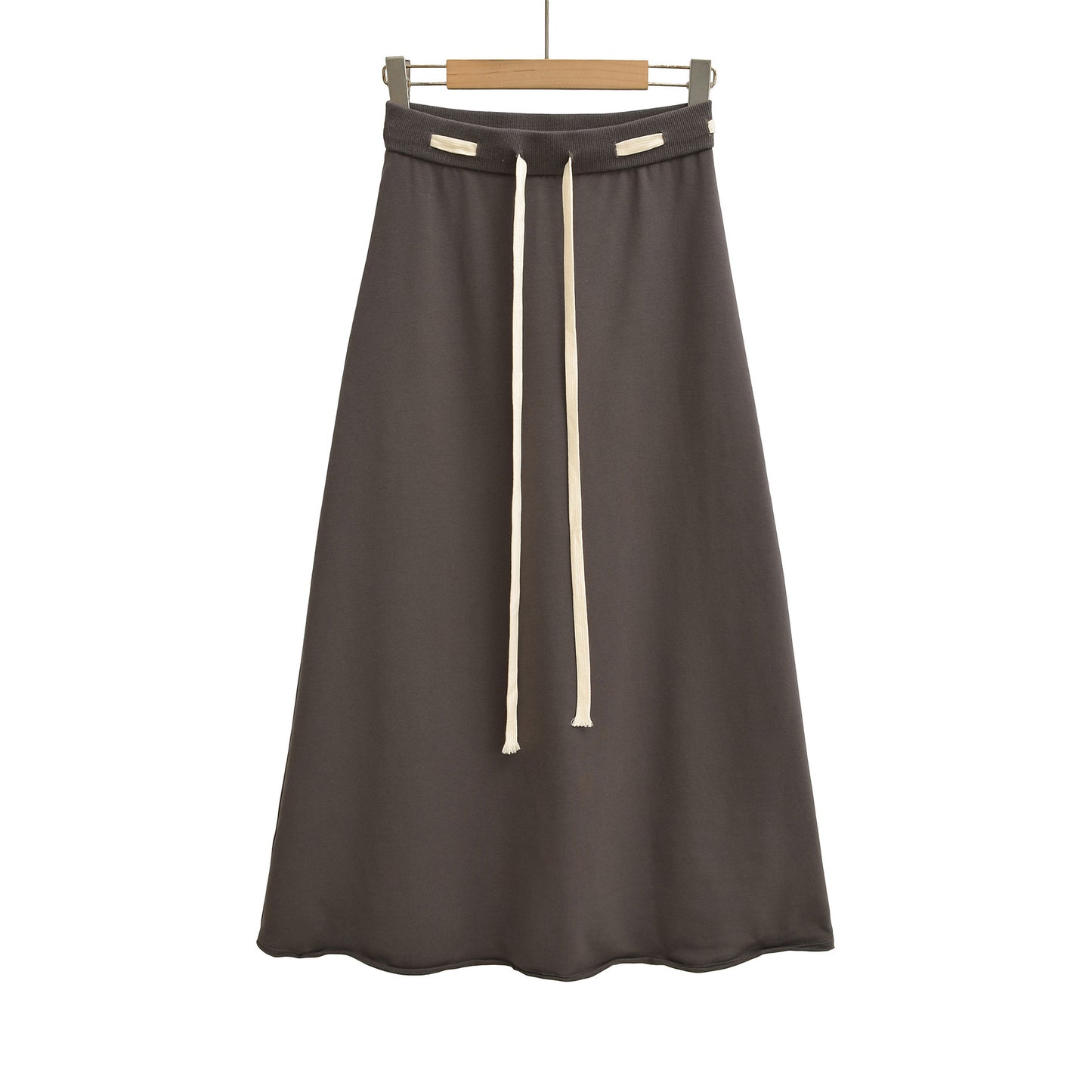 秋季新款美式復古風撞色腰長裙(深灰)