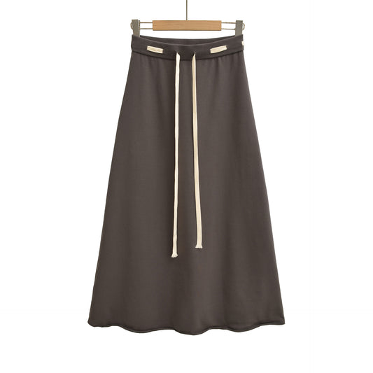 秋季新款美式復古風撞色腰長裙(深灰)