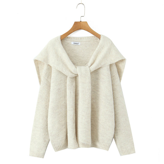 秋季新款法式氣質披肩長袖兩件式毛衣(米)KN1013