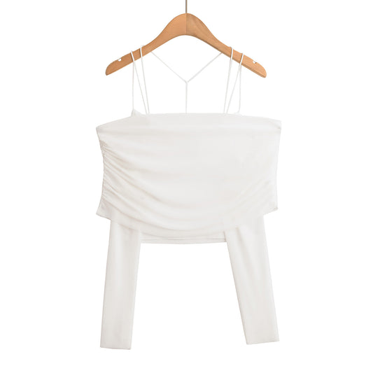 美式性感網紗休閒兩件套上衣(白)