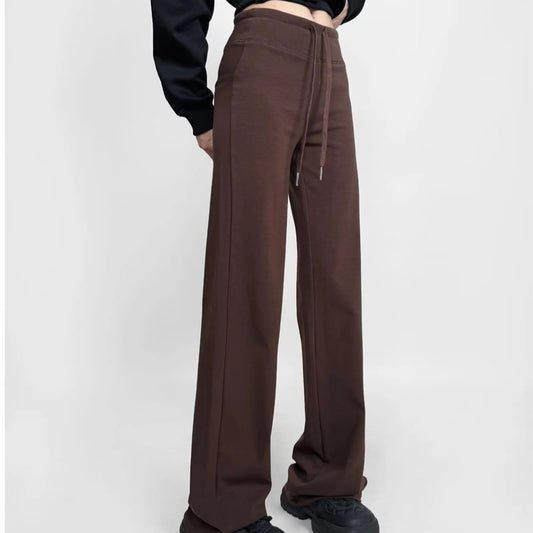 簡約純色鬆緊直筒拖地長褲(加厚款)深咖