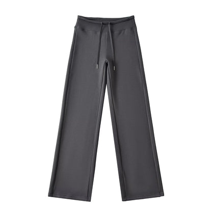 簡約純色鬆緊直筒拖地長褲(加厚款)深灰