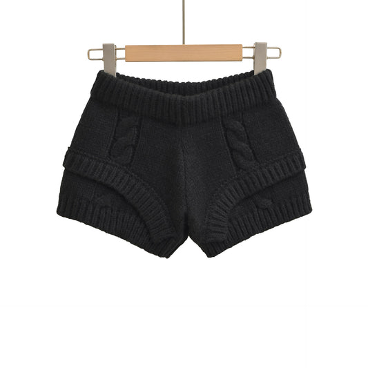秋季新款美式針織毛線休閒短褲(黑色)