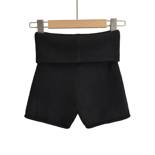 冬季新款法式設計感針織短褲(黑色)