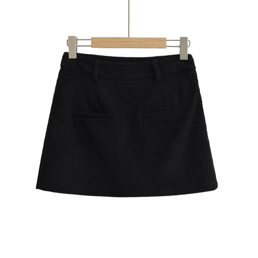 秋季新款法式簡約休閒短裙(黑)