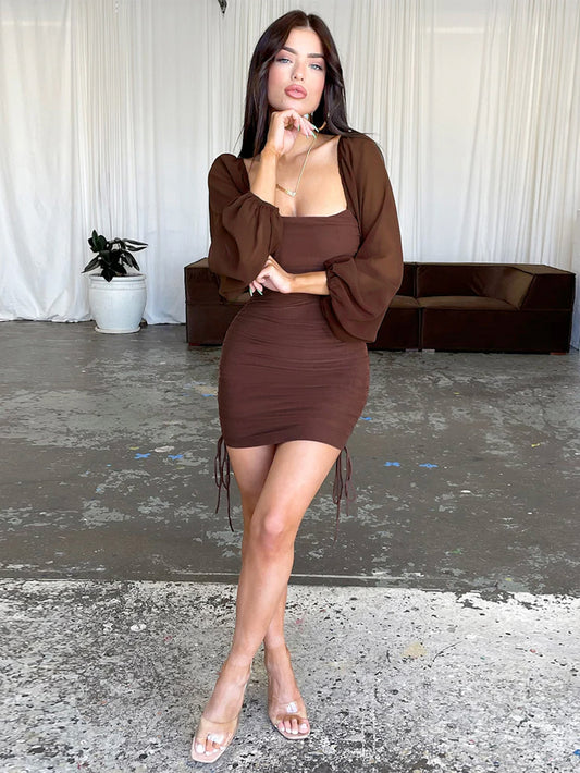 性感深V鏤空紐帶洋裝FI1028