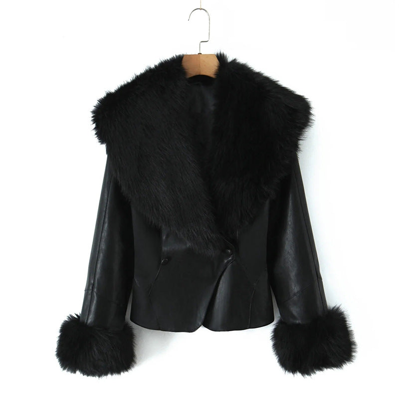 歐美風大毛毛翻領復古皮外套WA1005