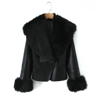 歐美風大毛毛翻領復古皮外套WA1005