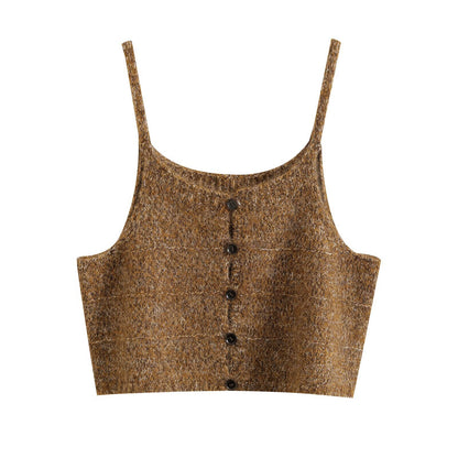 簡約氣質休閒花線吊帶針織背心(花咖)