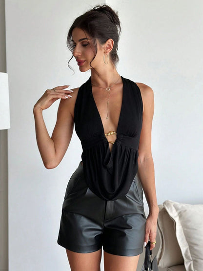 性感V領露背掛脖上衣