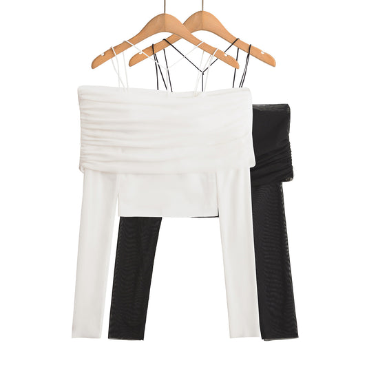 美式性感網紗休閒兩件套上衣(黑)