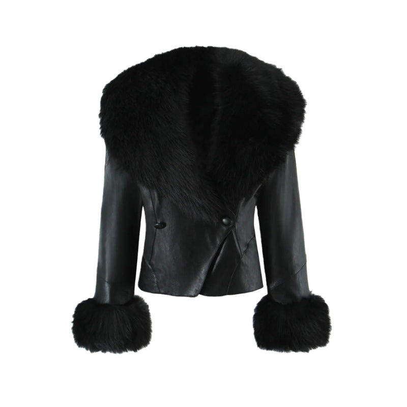 歐美風大毛毛翻領復古皮外套WA1005