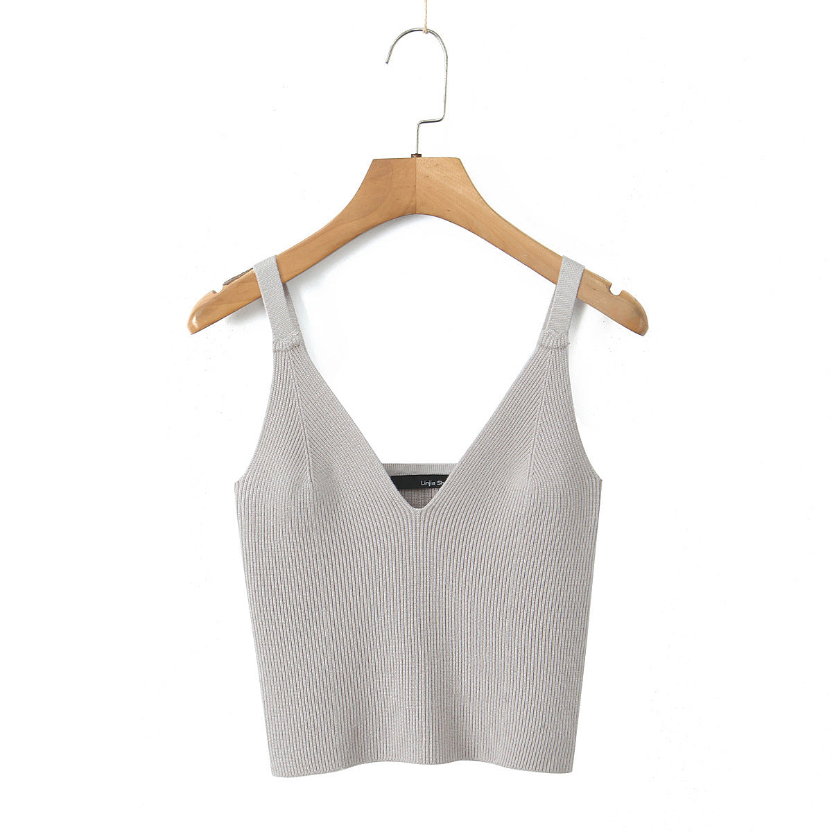 冬季新款美式小香風修身針織小吊帶(米灰)