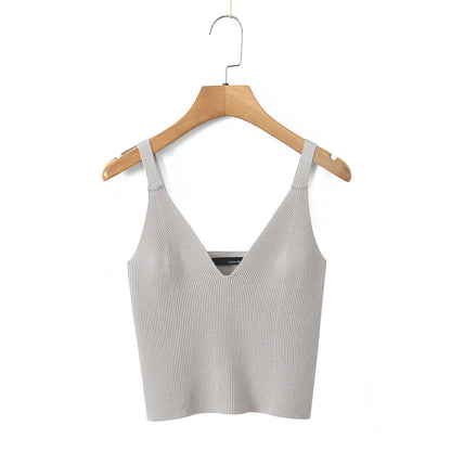 冬季新款美式小香風修身針織小吊帶(米灰)