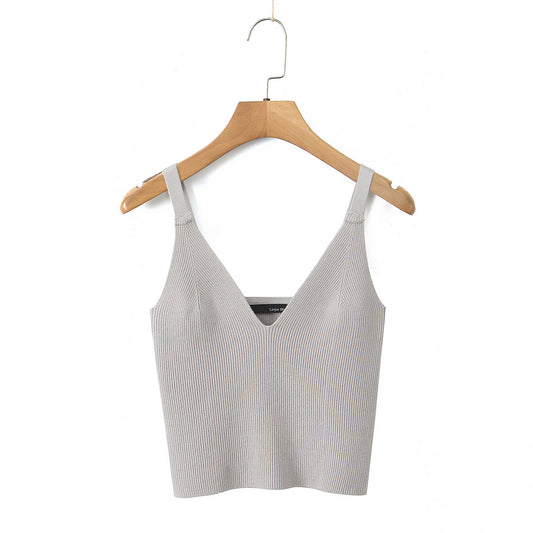 冬季新款美式小香風修身針織小吊帶(米灰)