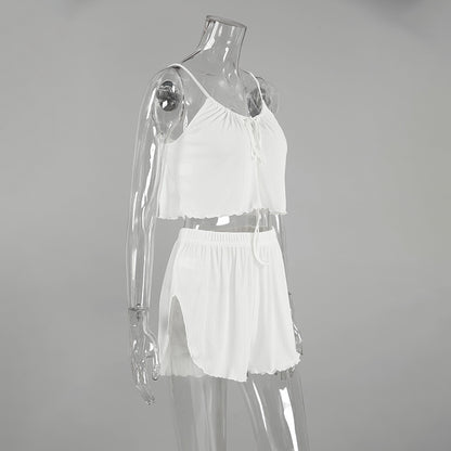 舒適透氣寬鬆歐美吊帶居家服(白)