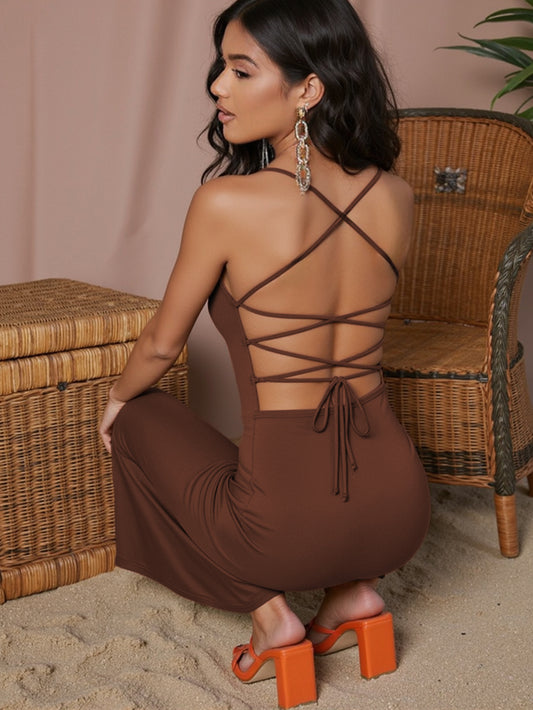 吊帶露背包臀開岔洋裝FI1022