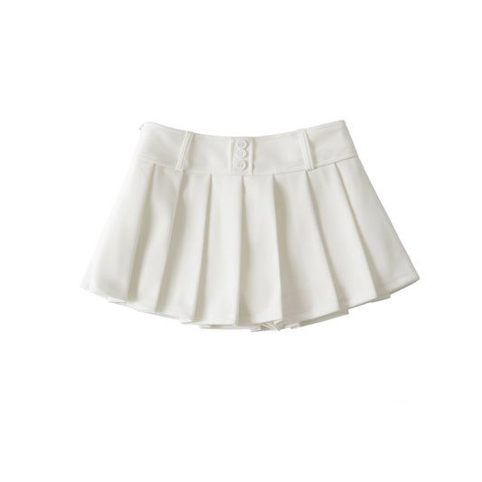 新款法式高腰百褶短裙(白)
