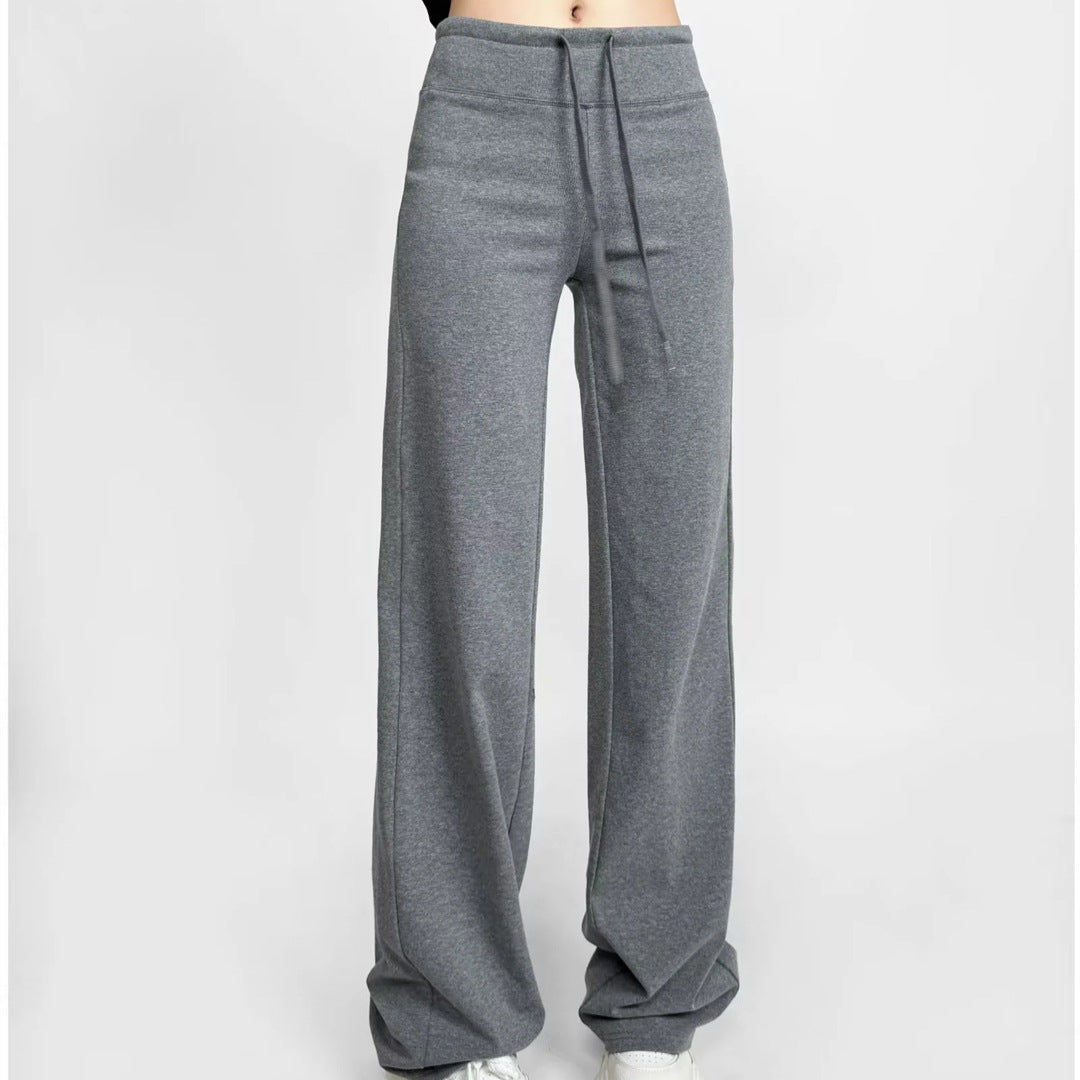 簡約純色鬆緊直筒拖地長褲(加厚款)灰