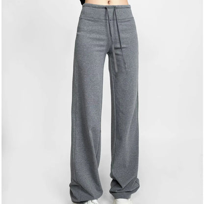 簡約純色鬆緊直筒拖地長褲(加厚款)灰