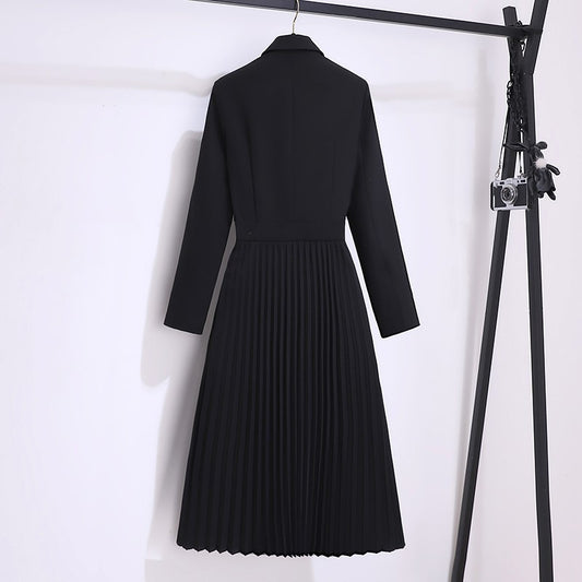 赫本風收腰氣質假兩件西裝百褶裙B1005