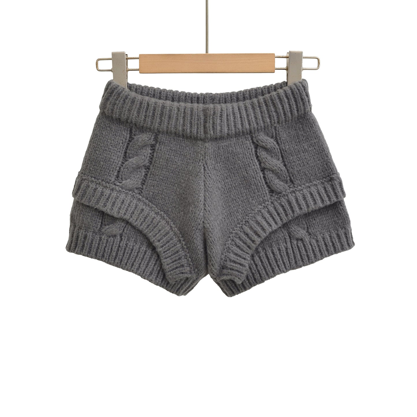 秋季新款美式針織毛線休閒短褲(碳灰)