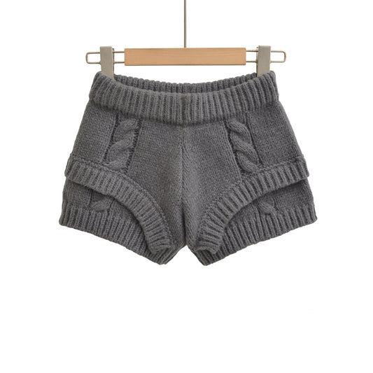 秋季新款美式針織毛線休閒短褲(碳灰)