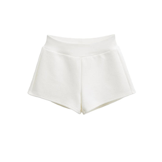 復古純色鬆緊腰加厚休閒短褲(白色)