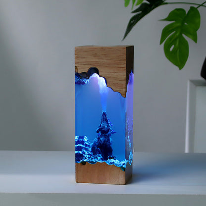 怪獸之王哥吉拉實木樹脂造型夜燈