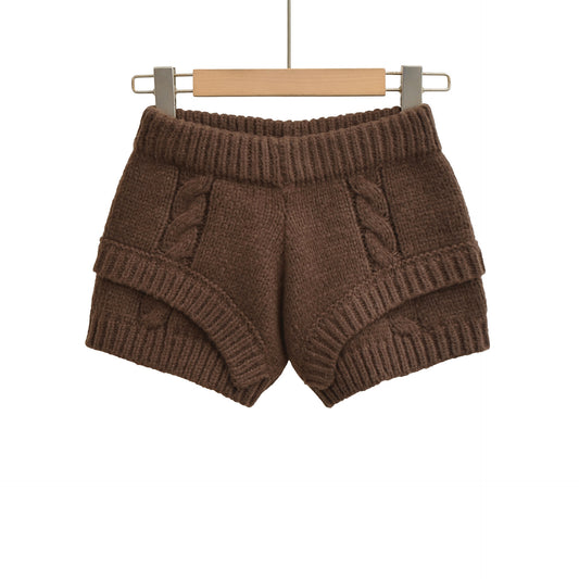 秋季新款美式針織毛線休閒短褲(摩卡棕)