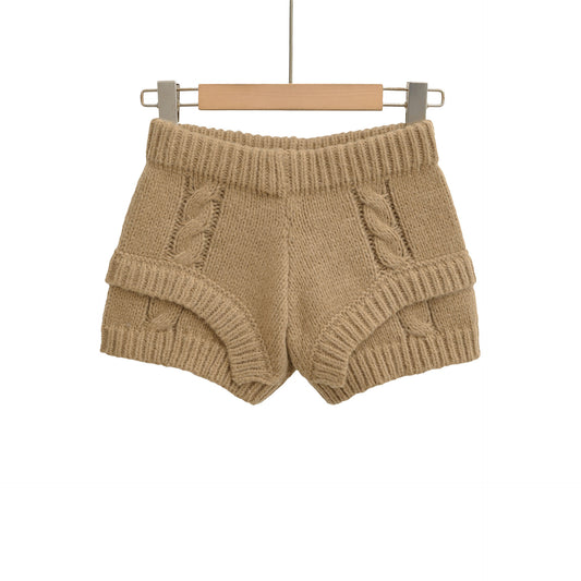 秋季新款美式針織毛線休閒短褲(卡其)