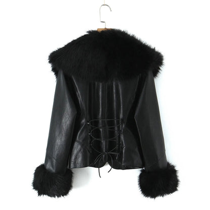 歐美風大毛毛翻領復古皮外套WA1005