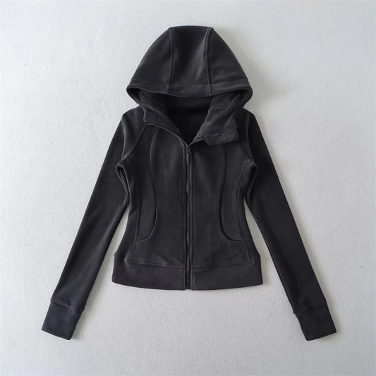 美式運動風雙頭拉鍊修身加厚外套(黑)WA1004