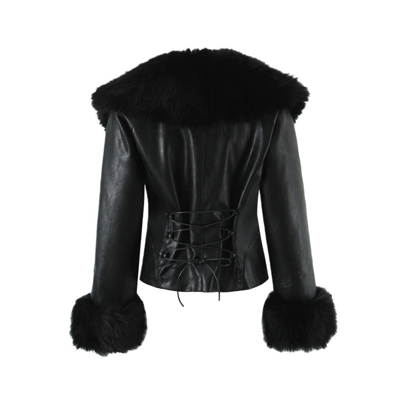 歐美風大毛毛翻領復古皮外套WA1005