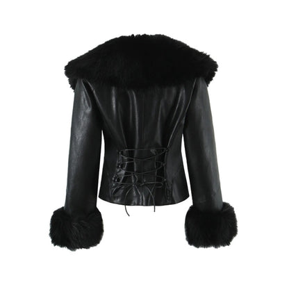 歐美風大毛毛翻領復古皮外套WA1005