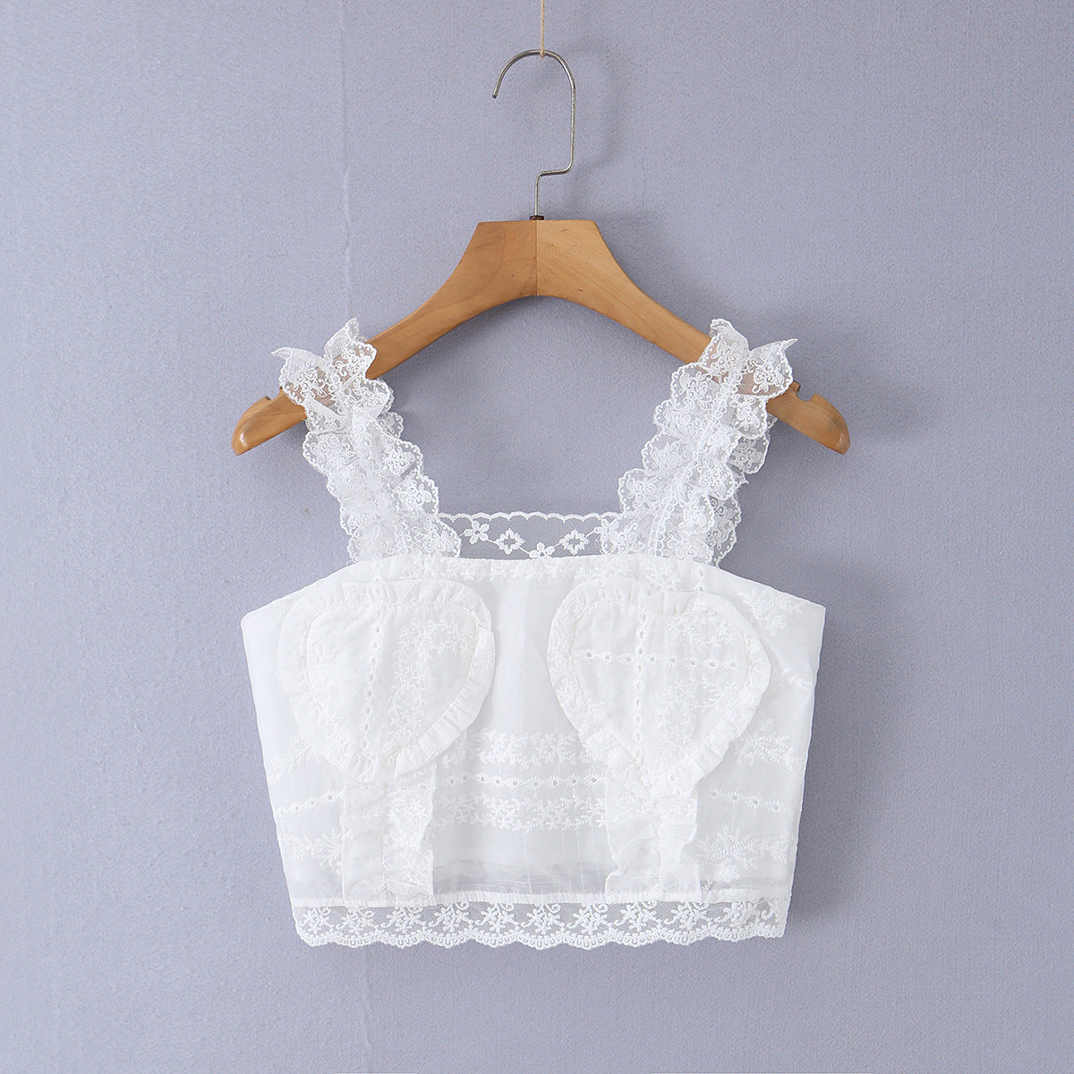法式優雅鏤空刺繡心型繫帶背心 SS2017