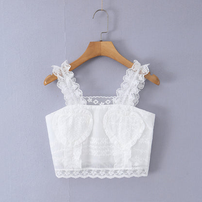 法式優雅鏤空刺繡心型繫帶背心 SS2017