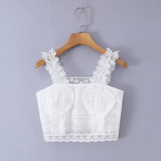 法式優雅鏤空刺繡心型繫帶背心 SS2017