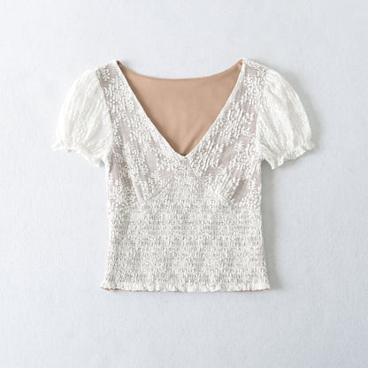 法式 V 領修身蕾絲上衣SS2012