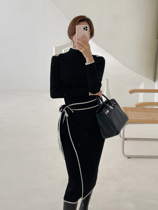 冬季高領包芯紗加厚針織連身裙K1033