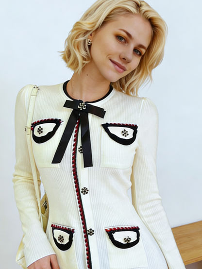 甜美收腰圓領針織洋裝K1048(杏)