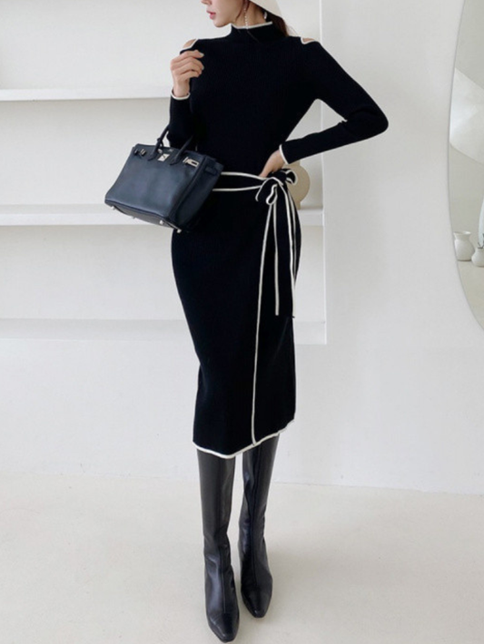 冬季高領包芯紗加厚針織連身裙K1033